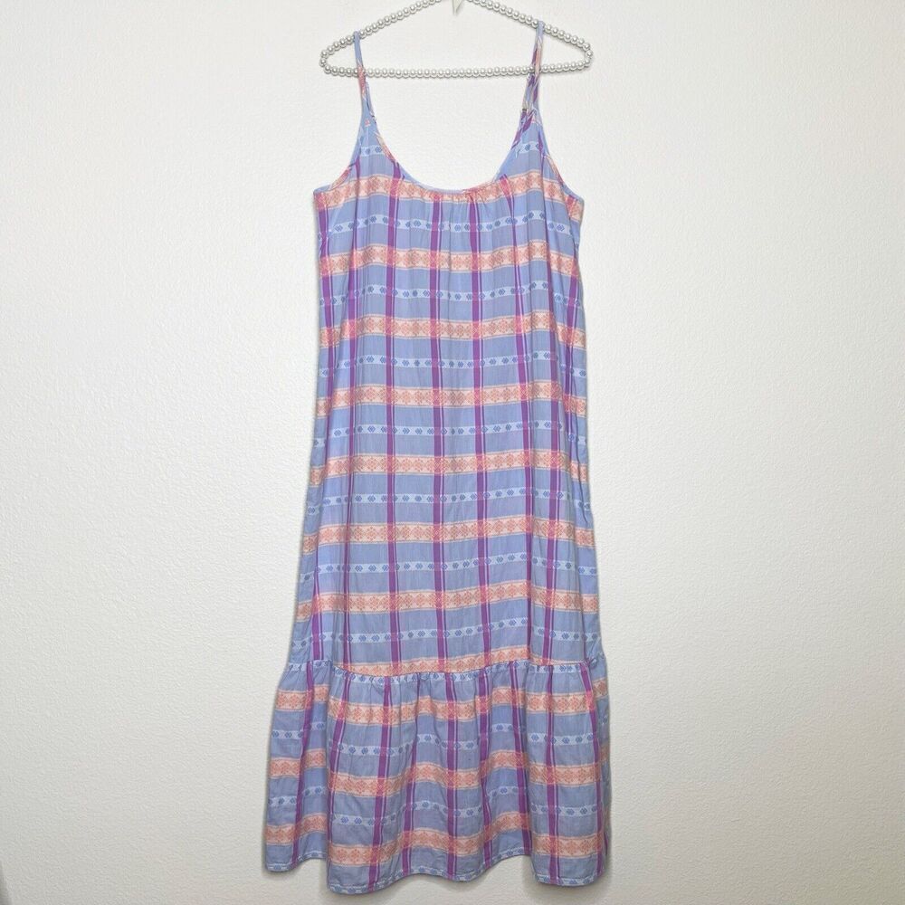 Ann Taylor LOFT Midi Dress Sz Large Pastel Plaid Sleeveless Shift Ruffle Spring